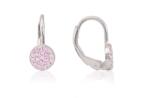 Ezüst fülbevaló patentzáras kör díszítéssel rózsaszín köves