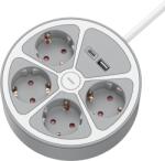 TRACON Prelungitor portabil, cu întrerupător și 2 porturi USB, alb 4xSCHUKO, 1, 5m, max. 16A, 250VAC, 3680W, 3x1, 5mm2, H05VV-F (E4KUSB)