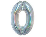  Ezüst Holographic 0-ás szám fólia lufi 76 cm (MLG144703) - perfectbaby