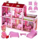 Stator Babaház Rózsaszín Villa 5 Szoba Baba Teraszos Bútor (Z842)