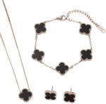  Ezüst Fekete Színű Gyöngyház Lóhere Nyaklánc