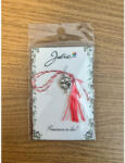 Flippy Martisor Traditional, Jolie, Model TRIFOI, cu Snur Impletit Alb Rosu, 8.5 x 5.5 cm. Argintiu (teo-165712)