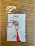 Flippy Martisor Traditional, Jolie, Model INIMA cu CHEIE, cu Snur Impletit Alb Rosu, 8.5 x 5.5 cm, Argintiu (teo-165720)