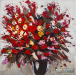 MENDOLA Tablou Pictat Manual Geranium Rosu, 60x60 Cm