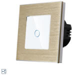 Torelectric Intrerupator simplu cap scara / cruce cu touch din sticla si rama de aluminiu auriu