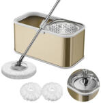 KLINTENSIV Mop rotativ cu găleată pe roți DreamRamp® din inox antibacterian-Buc / Auriu