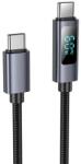 hoco. u112 adatkábel, type-c - type-c, 60w, pd gyorstöltő, 100cm, led kijelző, cipőfűző, fekete (U112_BLACK)