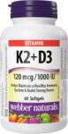 Webber Naturals Vitamin K2 + D3, 120 mcg/25 mcg, 60 capsule gelatinoase moi, Webber Naturals (3933 WN)