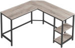 Brius Birou de colt in forma de L, cu 2 rafturi de depozitare, 138x138x75cm, industrial, gri si negru (EZ-LWD72MB)