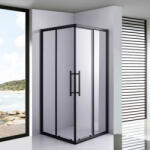 STUXI Nizza Black 100x100 cm szögletes két tolóajtós zuhanykabin 6 mm vízlepergető biztonsági üveggel, fekete elemekkel, 190 cm magas, zuhanytálcával és szifonnal (TL-6212B-100-HD-2002-100100-C)