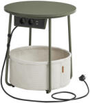 VASAGLE Kerek lerakóasztal szövet kosárral, beépített elosztóval, erdőzöld és krémfehér 45×50cm (LET228C05)