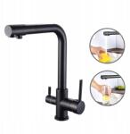 GranMaster Háromutas Konyhai Csaptelep Forgatható Kifolyócsővel Szűrővel Matt Fekete (BATERIA KUCHENNA TRÓJDROŻNA)