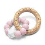 Mimijo Szilikon rágóka és csörgő bükkfa gyűrűs - Pink