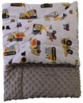  Gyermek szürke minky takaró - fehér alapon sárga munkagépes - 75x100 cm