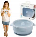 Babyono Tányér tapadókoronggal BabyOno szilikon tál fedővel, kék, 6 hónapos kortól (1662/01)