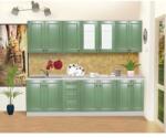 Spectral Mobila Bucatarie Zebra 260 cm din MDF Verde cu blat termoizolant imitatie marmura