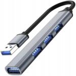 Dodaco Hub pentru transfer date cu 4 porturi USB 3.0 si 2.0, carcasa din aluminiu, gri, compact, 9 x 1.7 x 0.9 cm