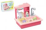 Teddies Chiuveta de spalat vase roz + robinet de apa cu baterie cu accesorii (00850196) Bucatarie copii