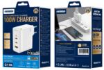 Jellico fali töltő C118 GaN PD 100W 2xUSB-C + 1xUSB QC3.0 + kábel USB-C - Lightning Fehér