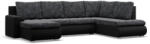 GreenSite Tokio U sarokkanapé, 3 ágyneműtartóval, fonott + műbőr, jobboldali, szürke - fekete - pepita
