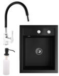 NERO Gránit Mosogató NERO Parma + Flexibilis Csaptelep + Adagoló + Szifon Matt Fekete