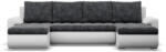 GreenSite Tokio U alakú sarokkanapé, 3 ágyneműtartóval, fonott + műbőr, univerzális oldal, sötétszürke - fehér
