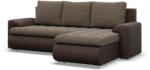GreenSite Tokio sarokkanapé, 2 ágyneműtartóval, fonott + műbőr, jobboldali, barna