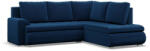 GreenSite Tokio sarokkanapé, L alakú háttámlával, 2 ágyneműtartóval, bársony, jobboldali, kék