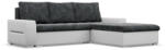 GreenSite Toronto sarokkanapé, 2 ágyneműtartóval, fonott + műbőr, jobboldali, sötétszürke - fehér