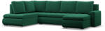 GreenSite Tokio U sarokkanapé, 3 ágyneműtartóval, bársony, baloldali, zöld