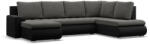 GreenSite Tokio U sarokkanapé, 3 ágyneműtartóval, bársony + műbőr, jobboldali, szürke - fekete