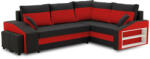 GreenSite Grande sarokkanapé polcokkal és puffokkal , polc a jobb karfaban puffok a bal karfaban, jobboldali, szövet anyag, hab töltet, fekete - piros