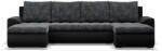 GreenSite Tokio U alakú sarokkanapé, 3 ágyneműtartóval, fonott + műbőr, univerzális oldal, szürke - fekete