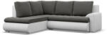 GreenSite Tokio sarokkanapé, L alakú háttámlával, 2 ágyneműtartóval, bársony + műbőr, baloldali, szürke - fehér - pepita