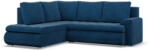 GreenSite Tokio sarokkanapé, L alakú háttámlával, 2 ágyneműtartóval, kordbársony, baloldali, kék