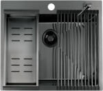 Laveo MALAWI inox grafit színű mosogató rollmattal, maradékgyűjtővel és adagolóval (SLMA_510D) - watermarkt