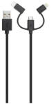 XQISIT kábel Combo USB A -microUSB/USB-C/lightning fekete 29979 (29979)