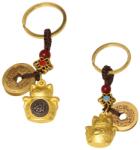 Maneki-neko amuleta breloc Feng Shui 10 cm cu moneda chinezeasca pentru noroc si prosperitate