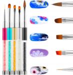  Körömdíszítő Ecsetek Gél Lakkhoz, Akrilhoz, Kristályokkal, 5 Darabos Szett (ZESTAW PĘDZELKÓW DO PAZNOKCI Z KRYSZTAŁKAMI)