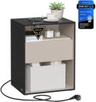 VASAGLE éjjeliszekrény, töltőfunkciós lerakóasztal, tintafekete-kapucsínó bézs (LET777B04)