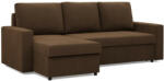GreenSite Zeus sarokkanapé, 2 ágyneműtartóval, egyenes kartámasz, szövet anyag, univerzális oldal, hab töltet, barna