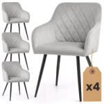AKORD VELTO tapicerowane krzesło welur szary rombowe pikowanie czarne nogi 4 db (4xVELTO-GRB)