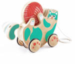 Hape Jucarie de tras, lemn, Pisicuță cu zornăitoare, Roll & Rattle Kitten, 12 luni+ (14A42D)