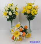  Tulipán-Nárcisz tavaszi selyemvirág csokor 40cm - Fehér