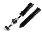  Curea piele neagră captușită cu deployant cu buton 18mm