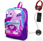 Coral High Ghiozdan cu 4 compartimente, Coral High, cu USB, mov-roz cu unicorn