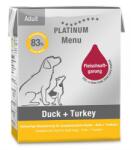 PLATINUM Menu Duck+Turkey - nedvestáp felnőtt kutyák számára 375 g