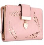 EdiBazzar Kicsi női pénztárca levelek rózsaszín tágas elegáns bőr pénztárca (Mały Damski portfel listki różowa pojemna)