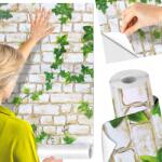 Domzpaneli Öntapadós Fali Tapéta Vinil Furnér Tégla Levelek 3D Hatás 10m (Tapeta Samoprzylepna Cegła)