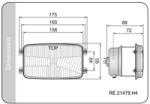 WESEM RE. 21479. Téglalap alaku H4, -es ZETOR fényszóróbetét, izzóval. Helyzetjelző nélküli kivitel. Méretei: 156x93x86mm. Felfogatás: Oldalanként: 2-2füllel. Felfogatási táv: 156, ill. 49mm, (RE.21479) - s